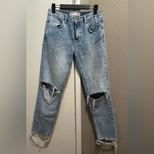 Zara TRF Denim Distressed Low Rise Boyfriend Jeans Size 2